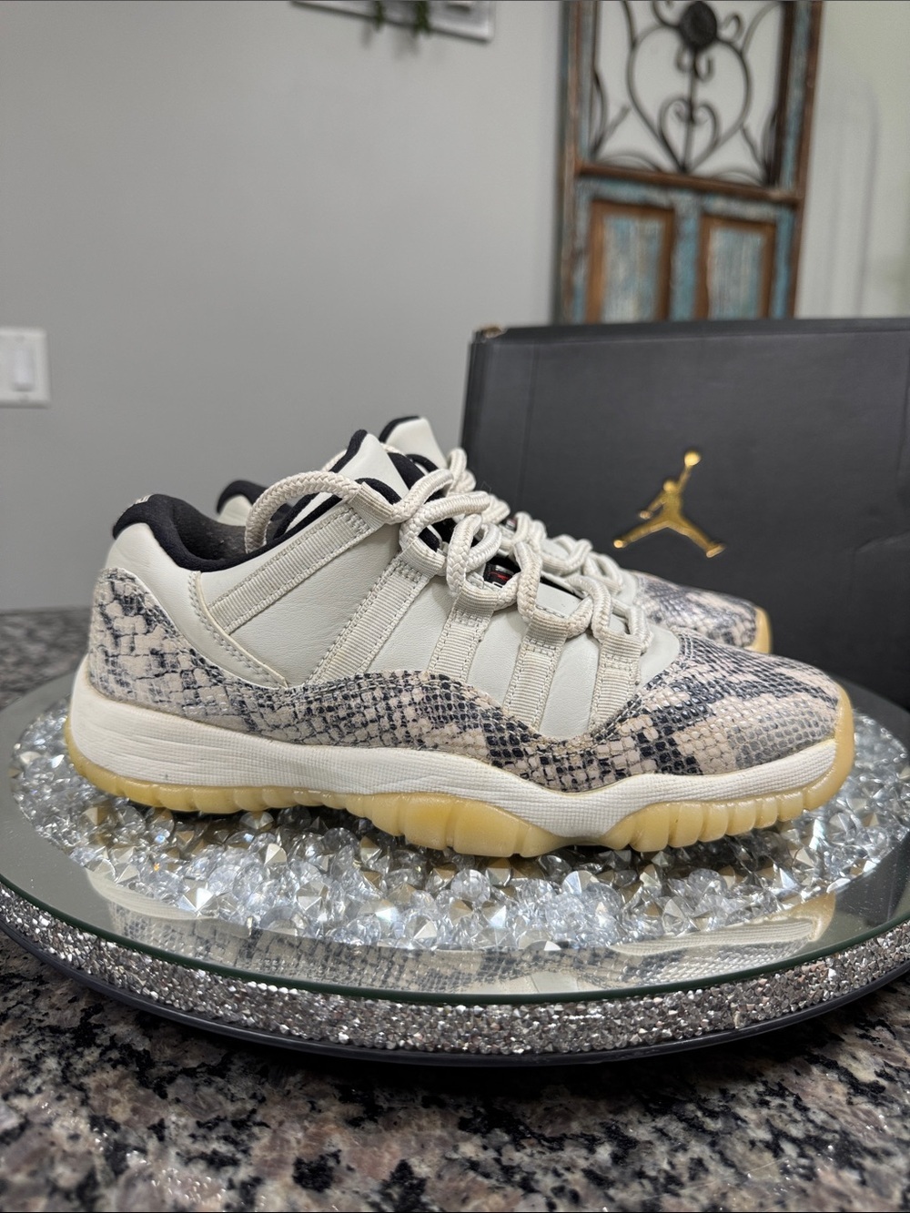 Air Jordan retro 11 Low Sneaker with Snake-Print Accents 5.5Y or 7 W